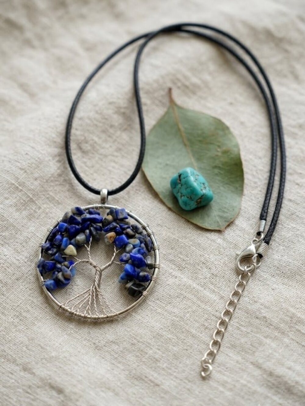 Genuine Sodalite Tree of Life Pendant Necklace Silver Wire Wrapped Mystical 2"